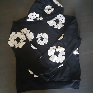 Black Hoodie with White Floral Design